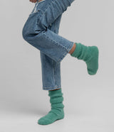 Ribbed Feather Knit Socks - Aloe