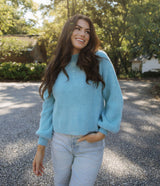 Feather Knit Mockneck Sweater - Chalky Blue