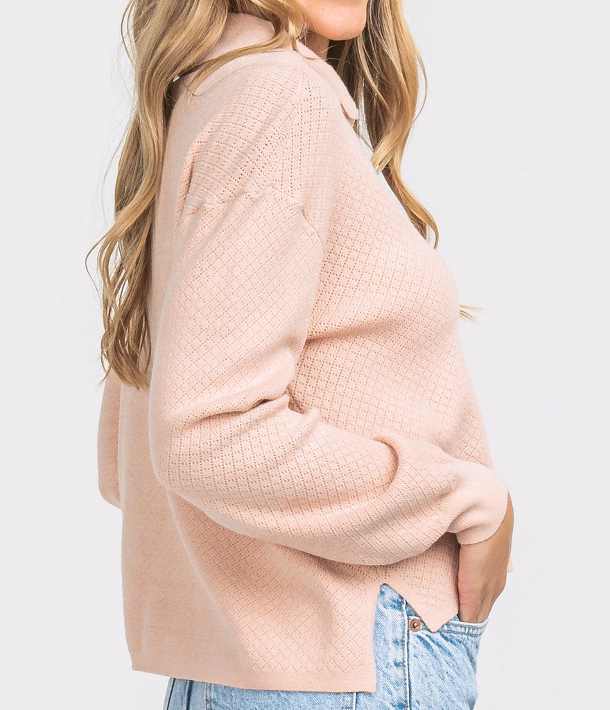 Knit Polo Sweater - Faded Coral