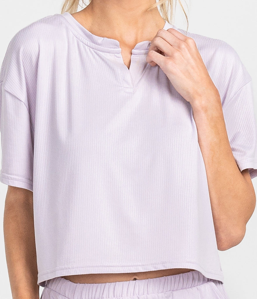 Sincerely Soft Crop Henley - Orchid Hush (6656393674804)