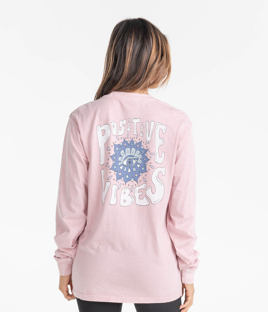 Positive Vibes Tee LS - Winter Rose (6549446131764)